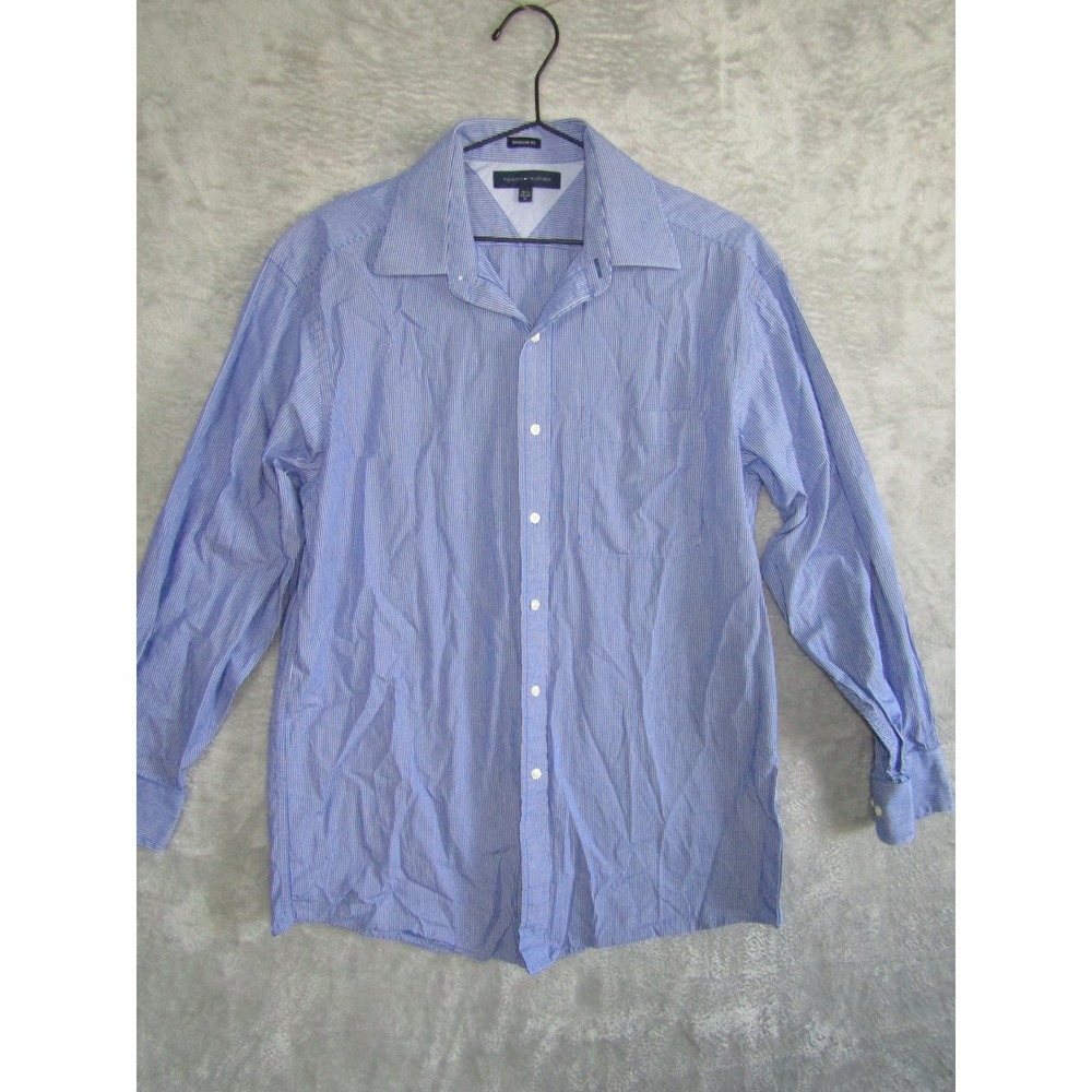Tommy Hilfiger Blue Pinstripe Button‎ Down Shirt Regular Fit Mens Size Medium